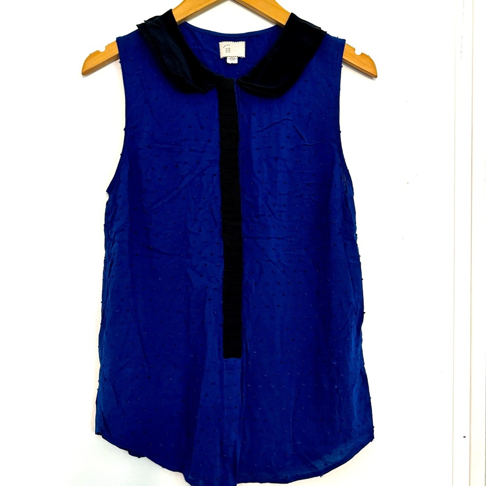 Anthropologie Postmark Louisa Blue Swiss Dot Sleeveless Top size 6